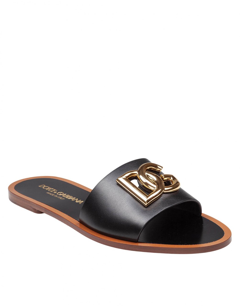 Dolce & Gabbana Dolce & gabbana calfskin flat slipper with black logo Zwart