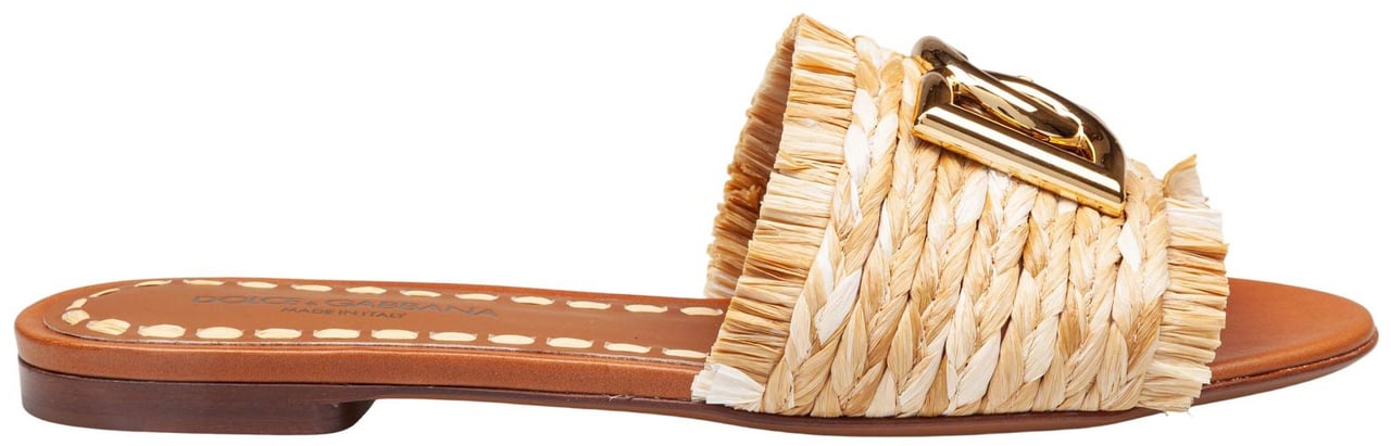 Dolce & Gabbana Dolce & gabbana raffia slipper with logo Bruin