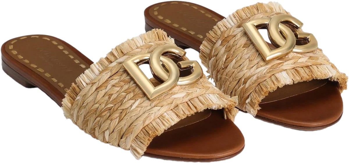 Dolce & Gabbana Dames Rafia Braided Slipper Beige Beige