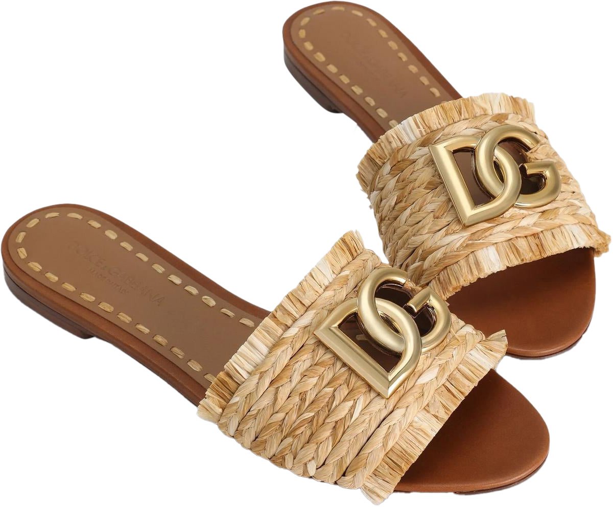 Dolce & Gabbana Dames Rafia Braided Slipper Beige Beige