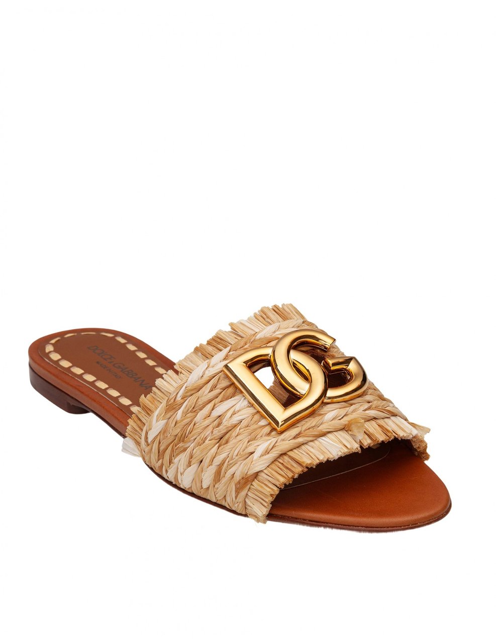 Dolce & Gabbana Dolce & gabbana raffia slipper with logo Bruin