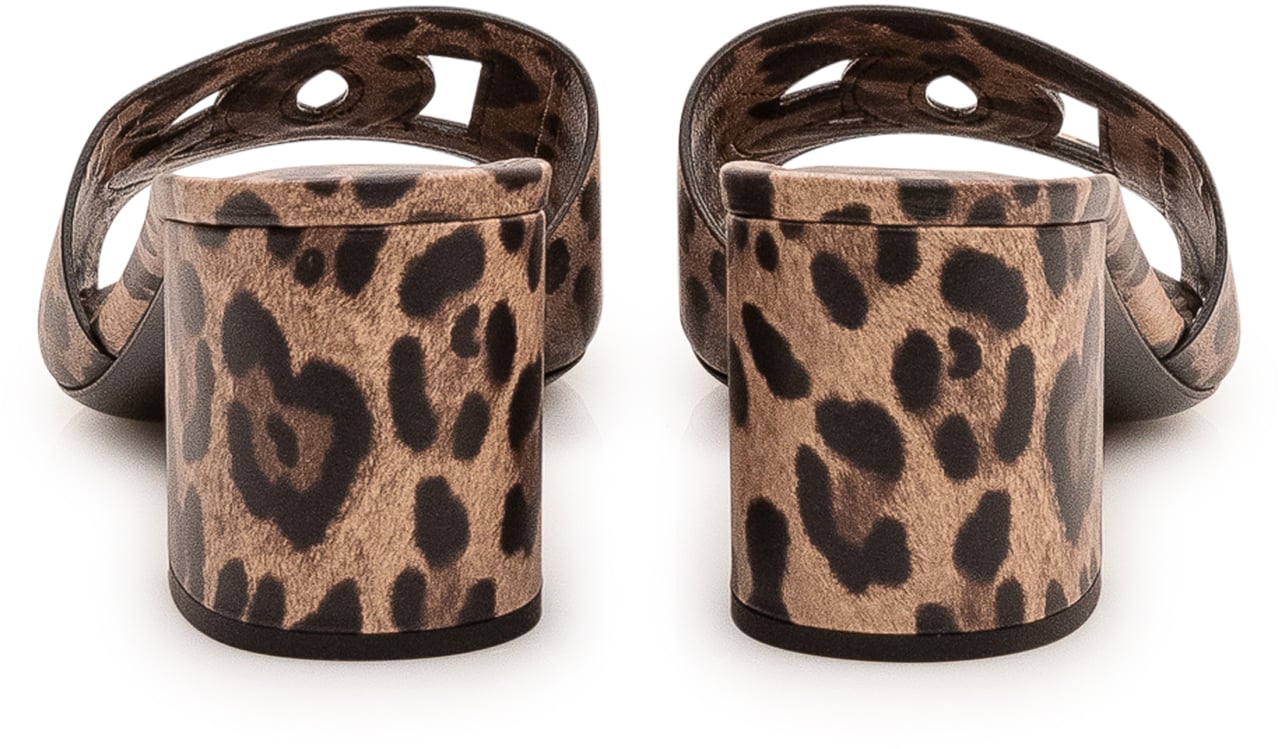 Dolce & Gabbana Ciabatta con Tacco e Stampa Animalier Beige