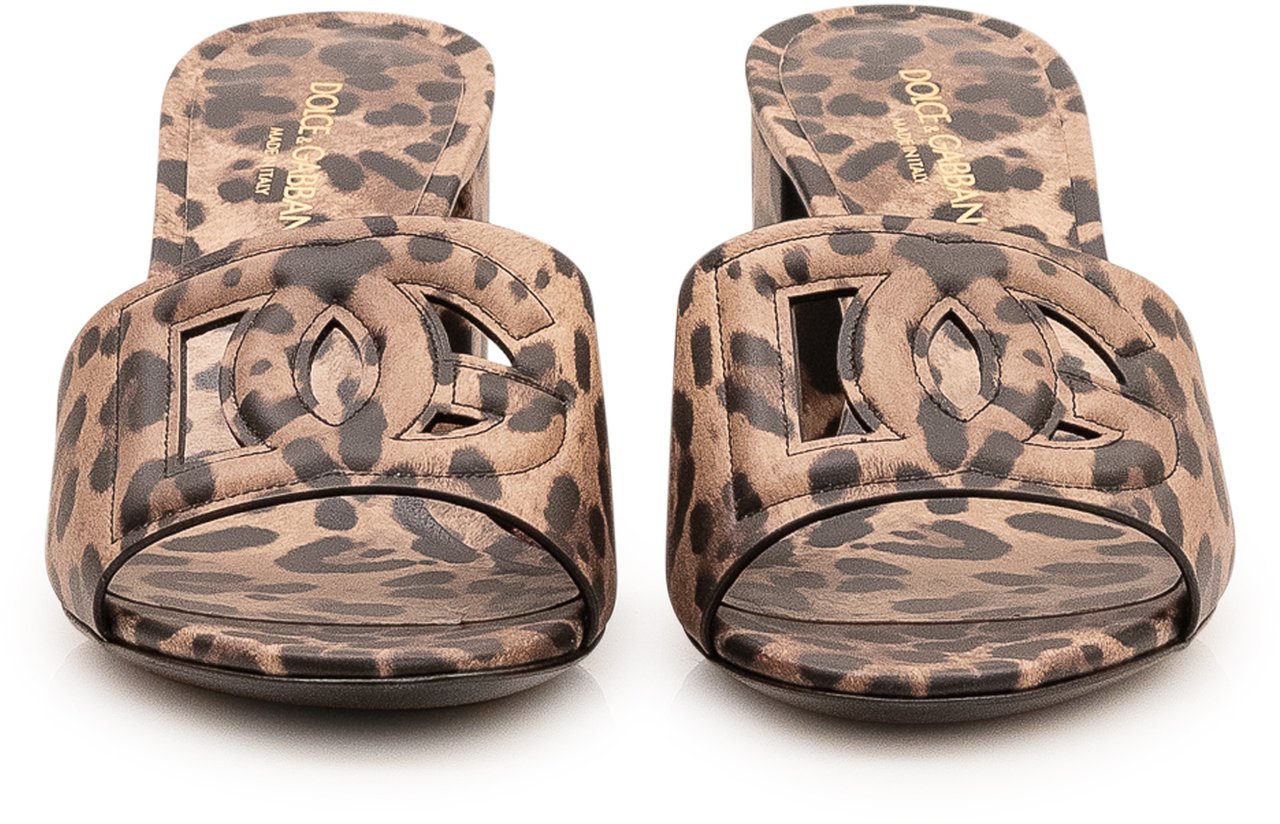 Dolce & Gabbana Ciabatta con Tacco e Stampa Animalier Beige