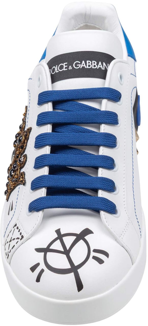 Dolce & Gabbana Dolce & gabbana portofino leather sneaker with contrasting graffiti Blauw