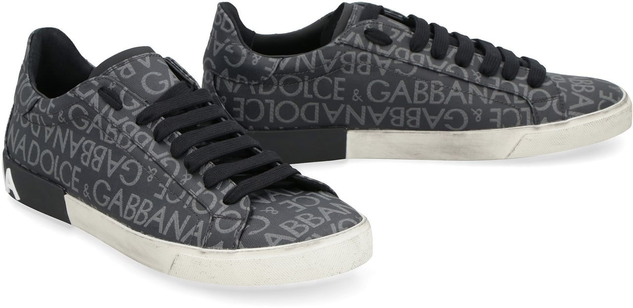 Dolce & Gabbana Portofino leather and fabric low-top sneakers Zwart