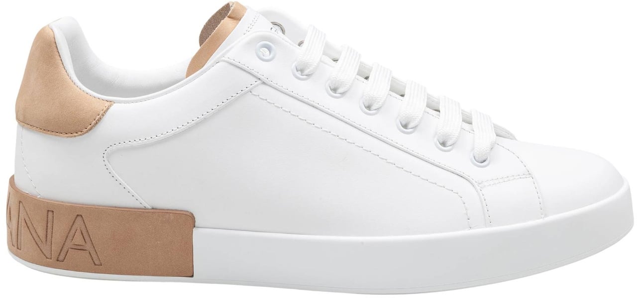 Dolce & Gabbana Dolce & gabbana portofino leather sneakers in white and tan Wit