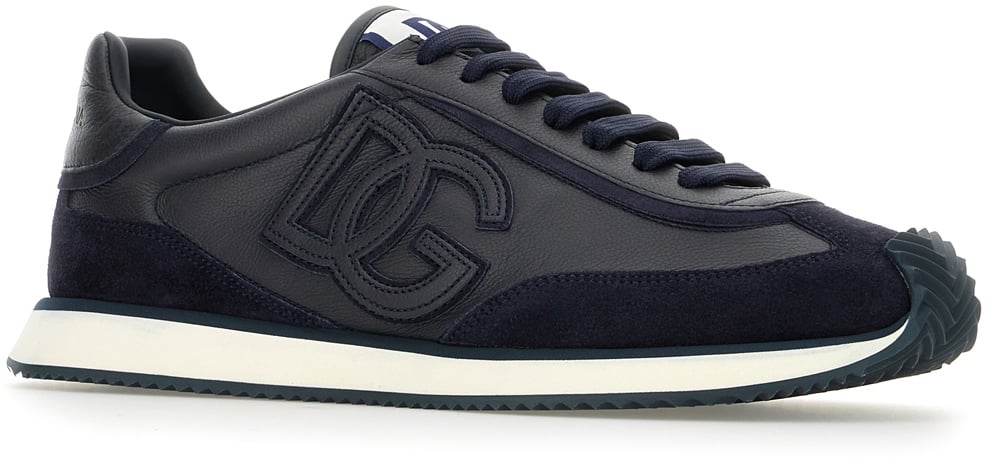 Dolce & Gabbana Dolce&gabbana Blu navy leather and suede Cushion sneakers Blauw