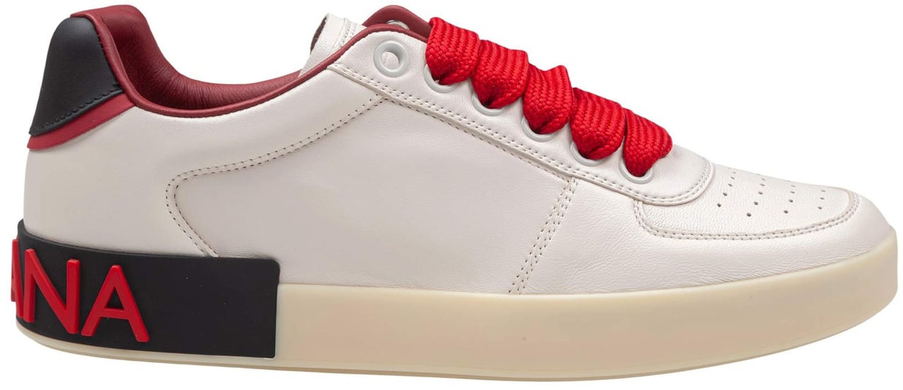 Dolce & Gabbana Dolce & gabbana portofino nappa leather sneakers in cream and red Wit