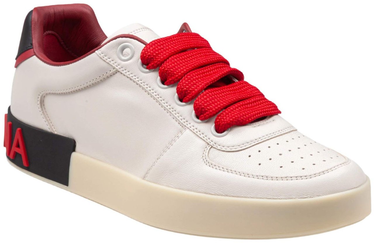 Dolce & Gabbana Dolce & gabbana portofino nappa leather sneakers in cream and red Wit