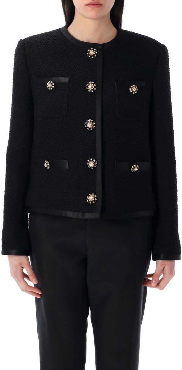 Dolce & Gabbana Cropped Tweed Jacket Nero Zwart