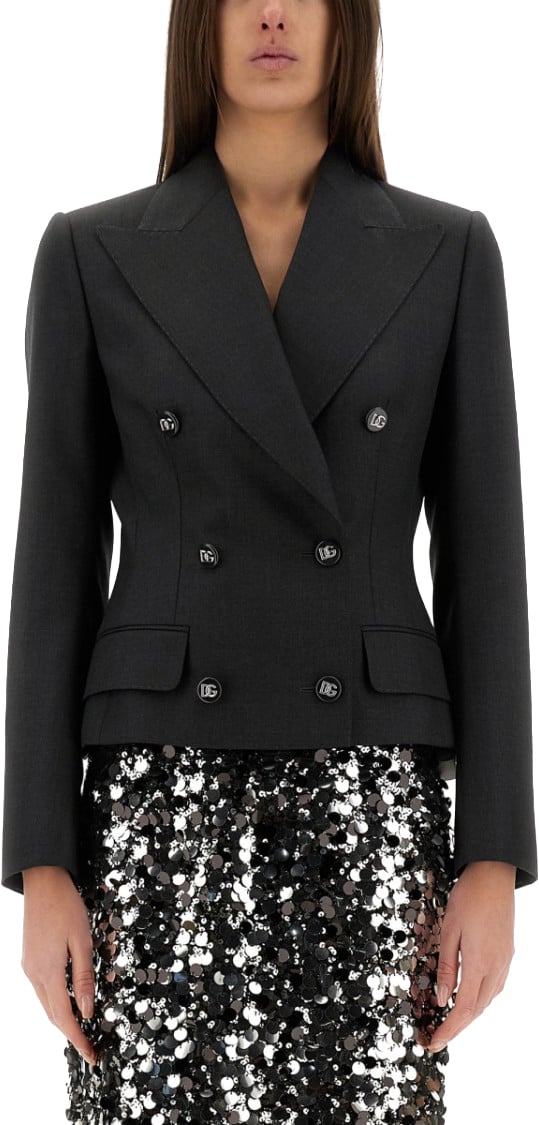 Dolce & Gabbana Double-Breasted Jacket With Dg Logo Buttons Grijs