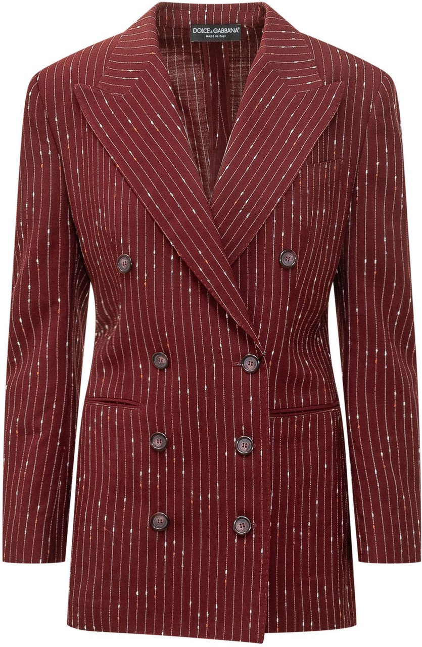 Dolce & Gabbana Giacca Doppiopetto Gessata con Revers a Lancia Maroon