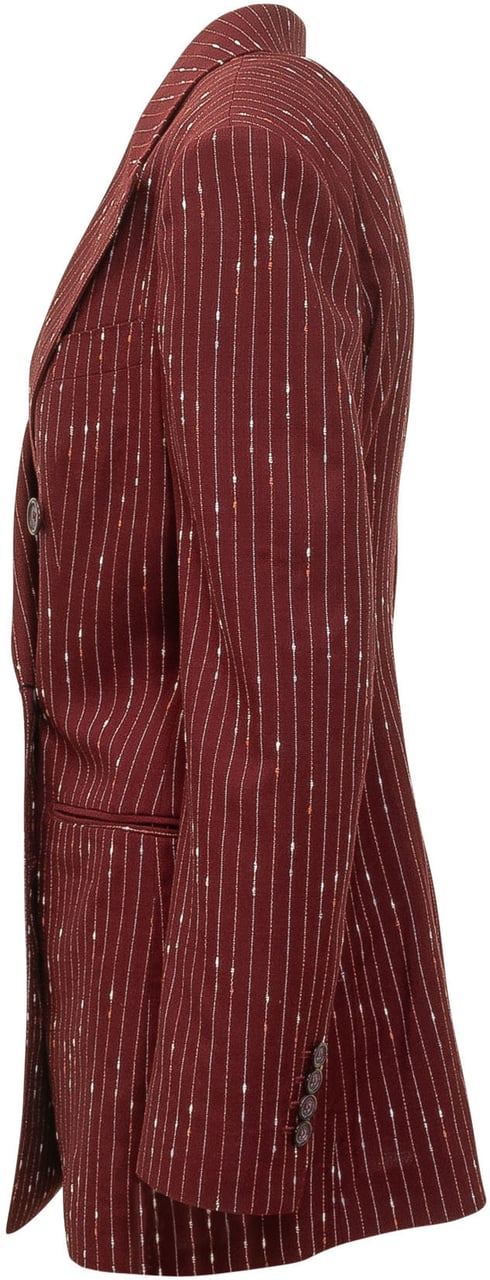 Dolce & Gabbana Giacca Doppiopetto Gessata con Revers a Lancia Maroon