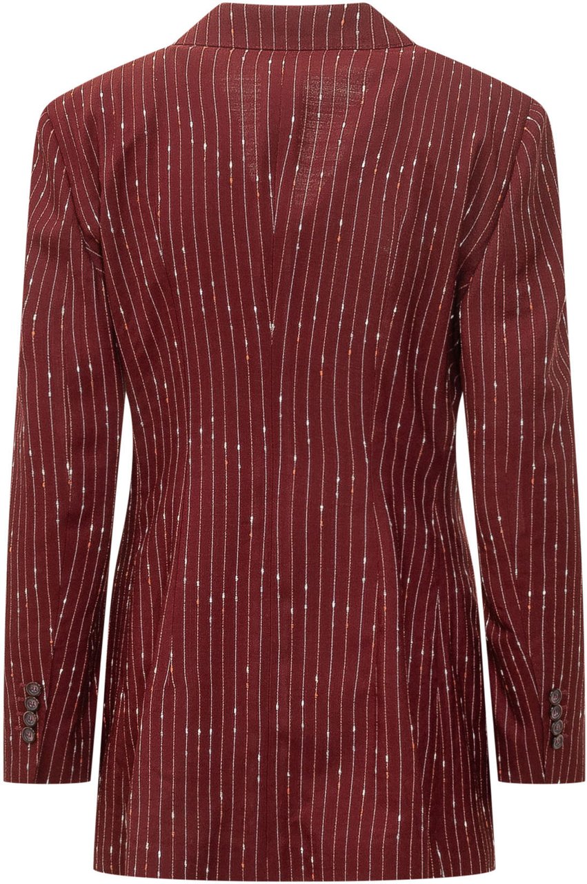 Dolce & Gabbana Giacca Doppiopetto Gessata con Revers a Lancia Maroon