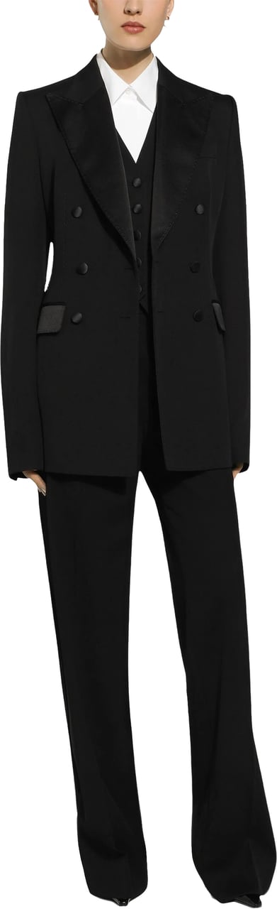 Dolce & Gabbana Double-Breasted Black Silk Virgin Wool Blazer Zwart