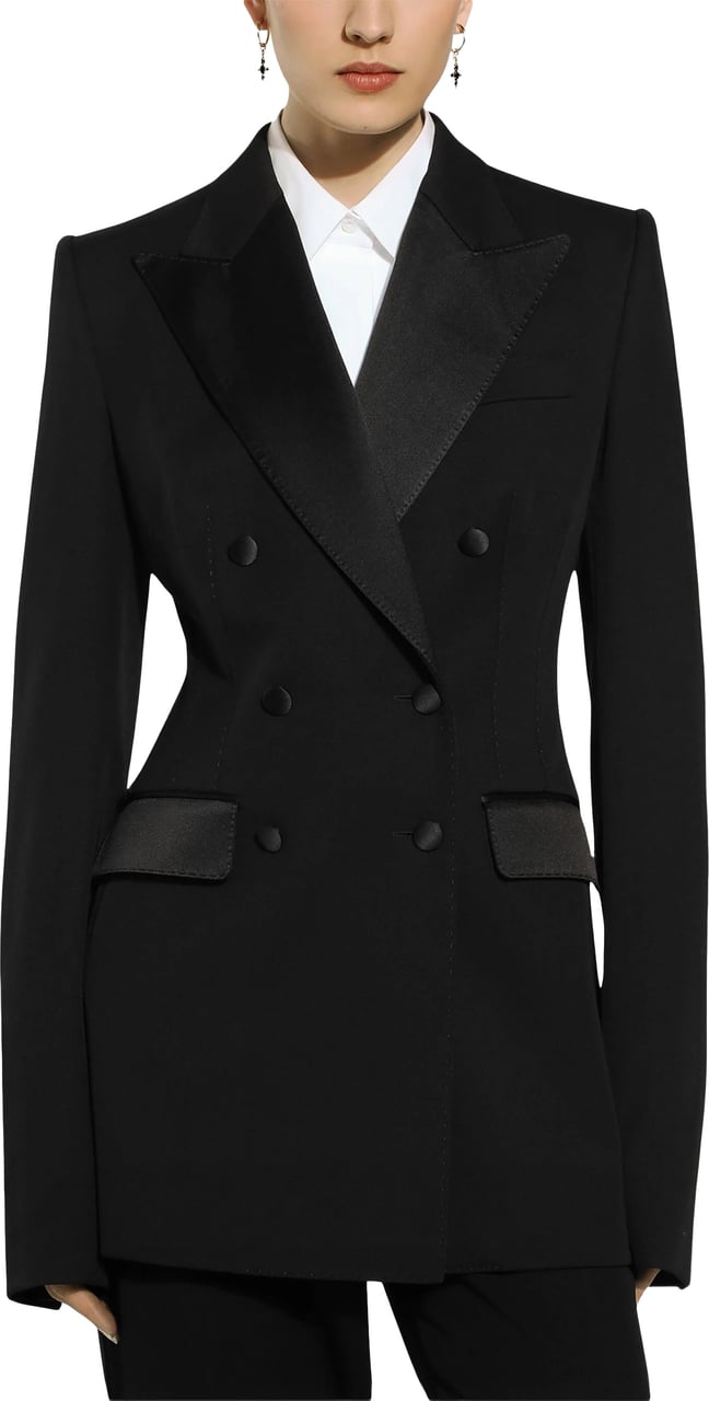 Dolce & Gabbana Double-Breasted Black Silk Virgin Wool Blazer Zwart