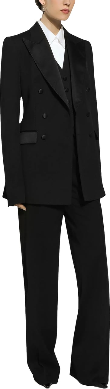 Dolce & Gabbana Double-Breasted Black Silk Virgin Wool Blazer Zwart