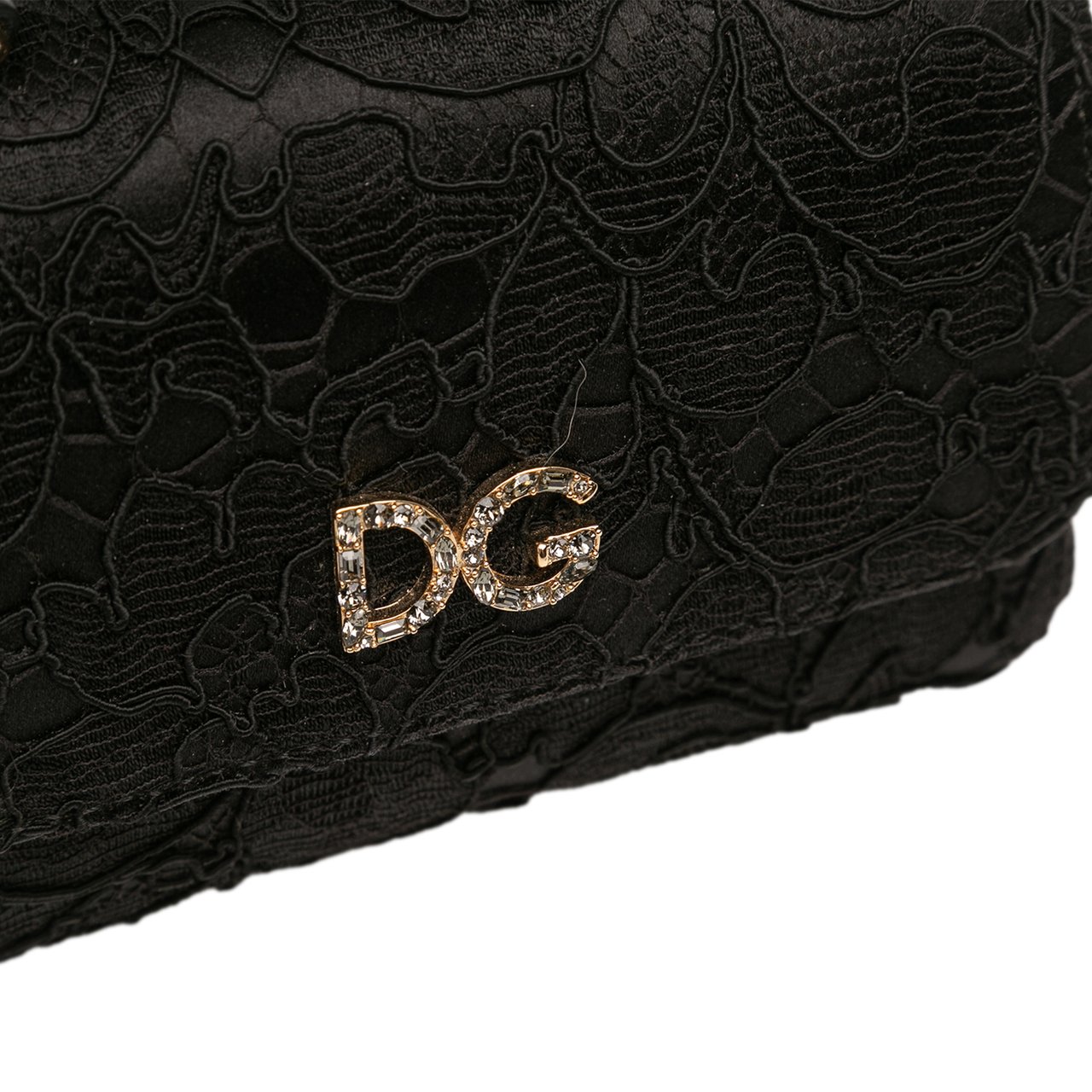 Dolce & Gabbana Silk and Lace Crystal Embellished DG Flap Satchel Zwart
