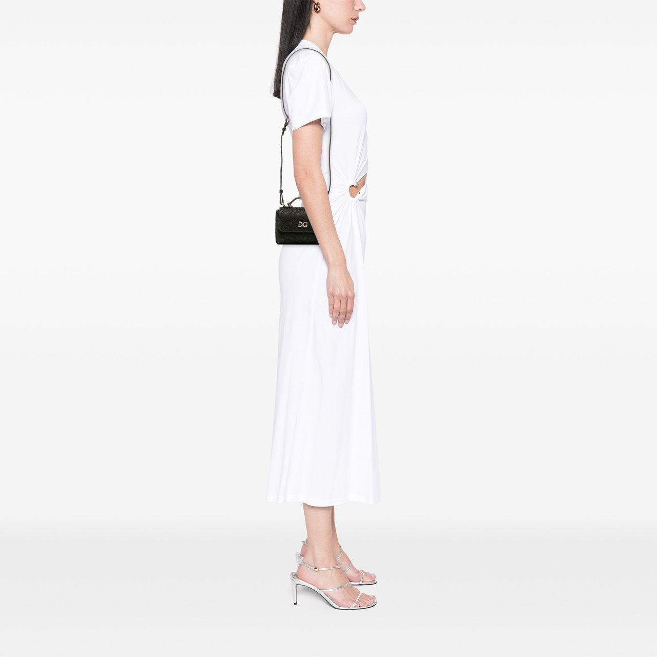 Dolce & Gabbana Silk and Lace Crystal Embellished DG Flap Satchel Zwart