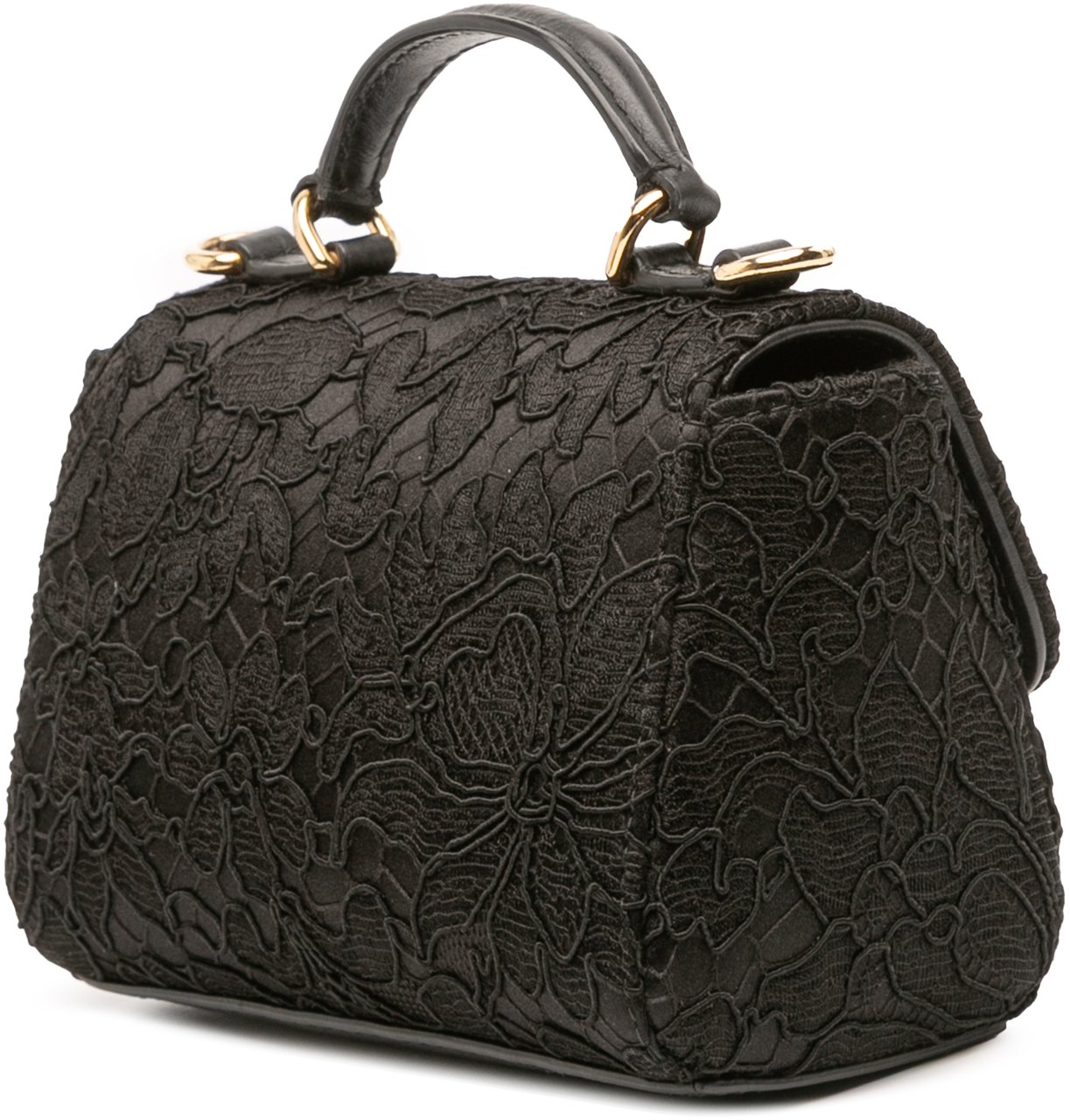 Dolce & Gabbana Silk and Lace Crystal Embellished DG Flap Satchel Zwart