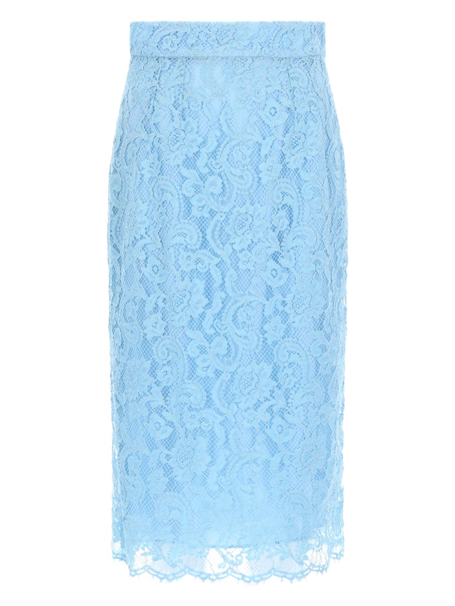 Dolce & Gabbana Pencil Fitted Lace Scalloped Skirt Blauw