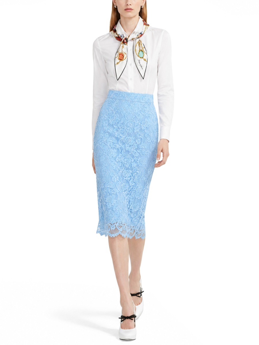 Dolce & Gabbana Pencil Fitted Lace Scalloped Skirt Blauw