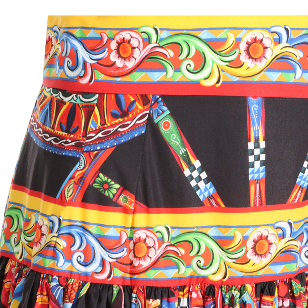Dolce & Gabbana Voluminous High-Waisted Skirt with Intricate Patterning Zwart