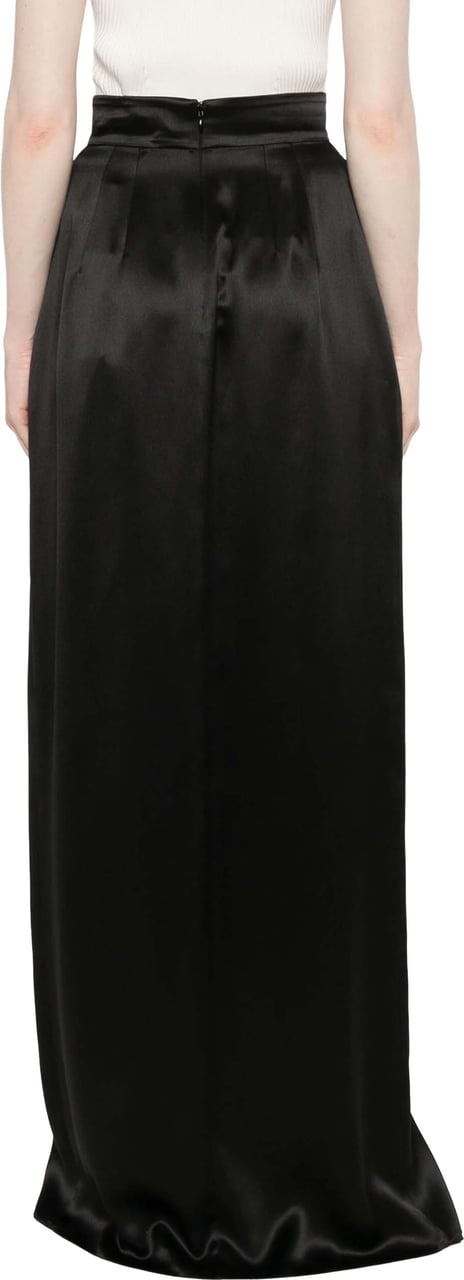 Dolce & Gabbana Maxi Skirt in Smooth Viscose with Gathered Waistband Zwart