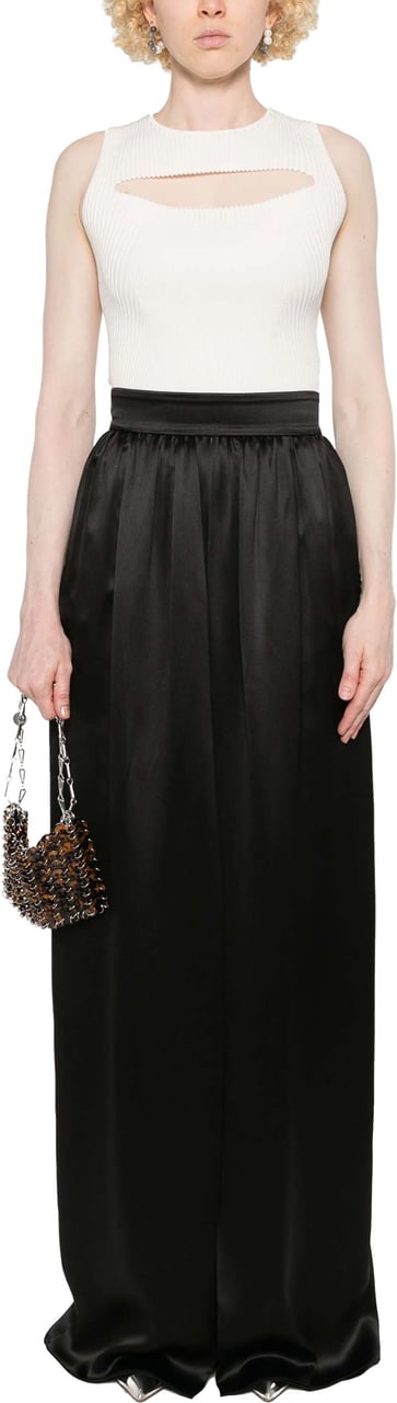 Dolce & Gabbana Maxi Skirt in Smooth Viscose with Gathered Waistband Zwart