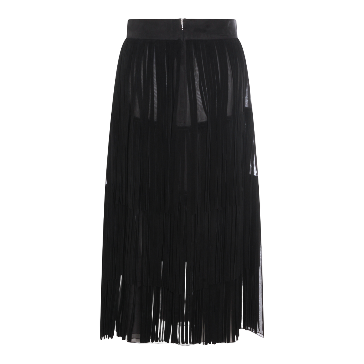 Dolce & Gabbana Pleated Sheer Midi Skirt with Layered Design Zwart