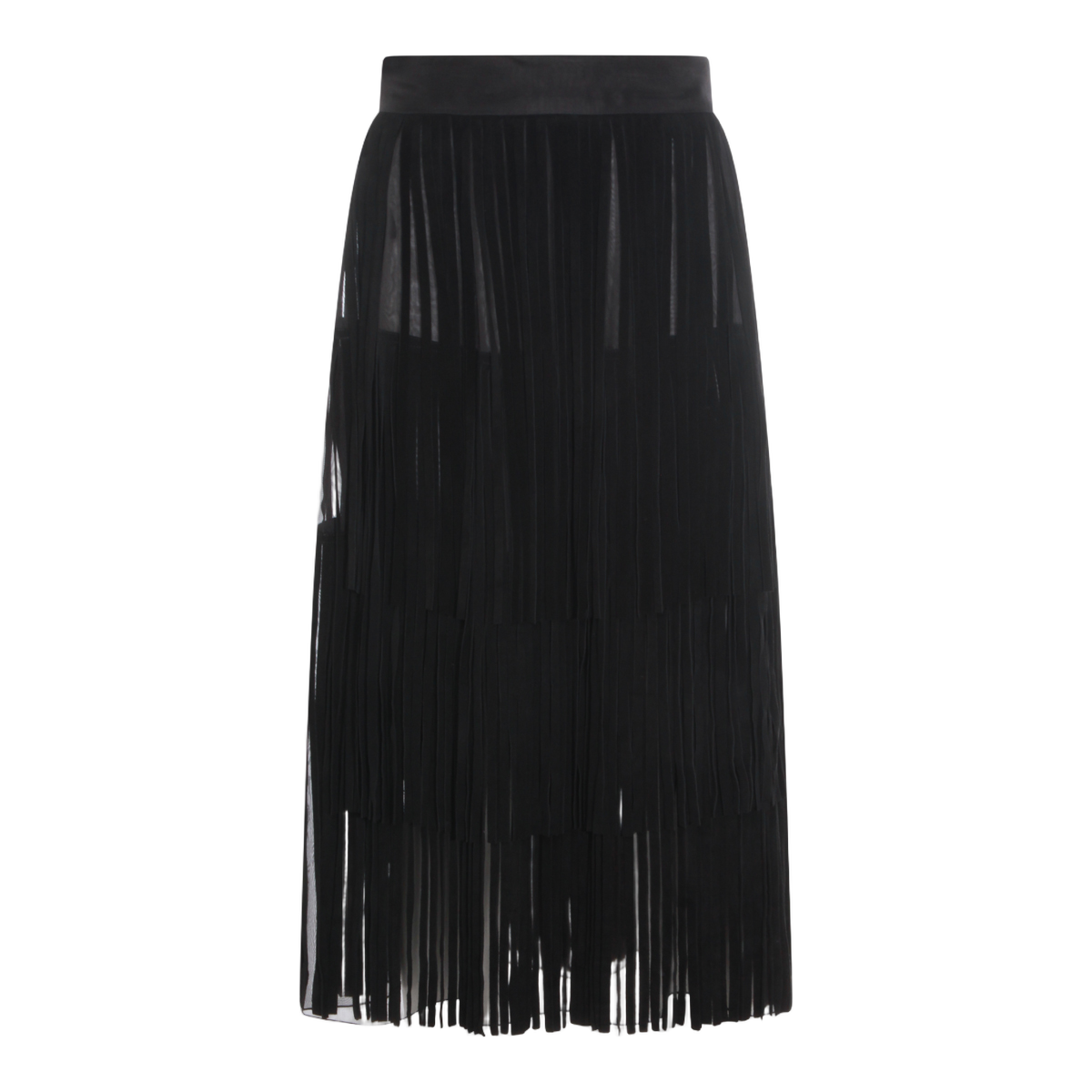 Dolce & Gabbana Pleated Sheer Midi Skirt with Layered Design Zwart