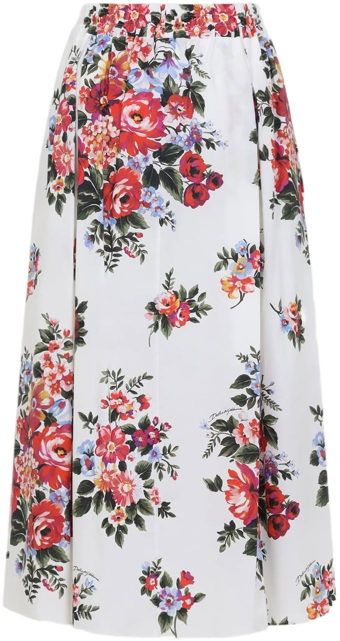 Dolce & Gabbana Knee-Length Floral Print Gathered Cotton Skirt Wit