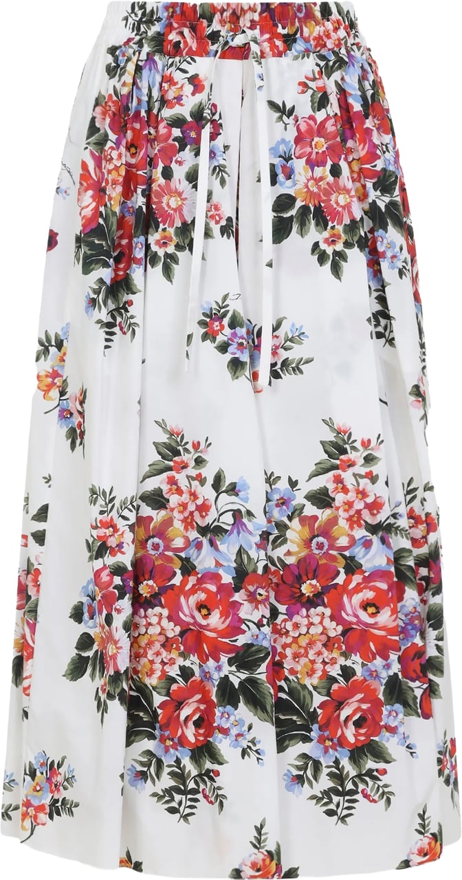 Dolce & Gabbana Knee-Length Floral Print Gathered Cotton Skirt Wit
