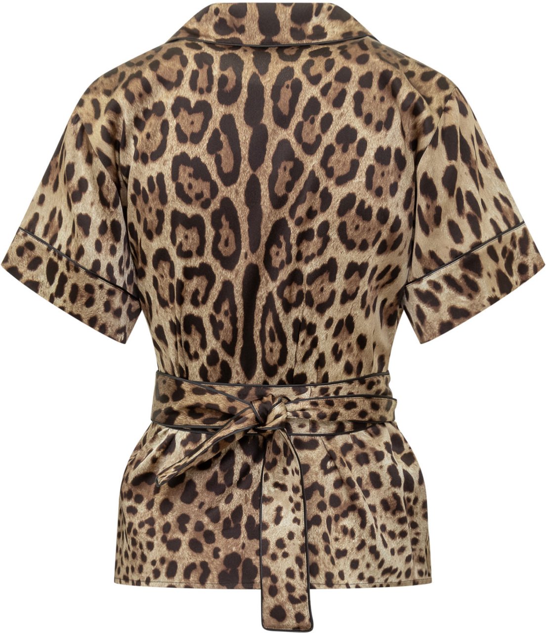 Dolce & Gabbana Camicia a Maniche Corte con Motivo Animalier Beige