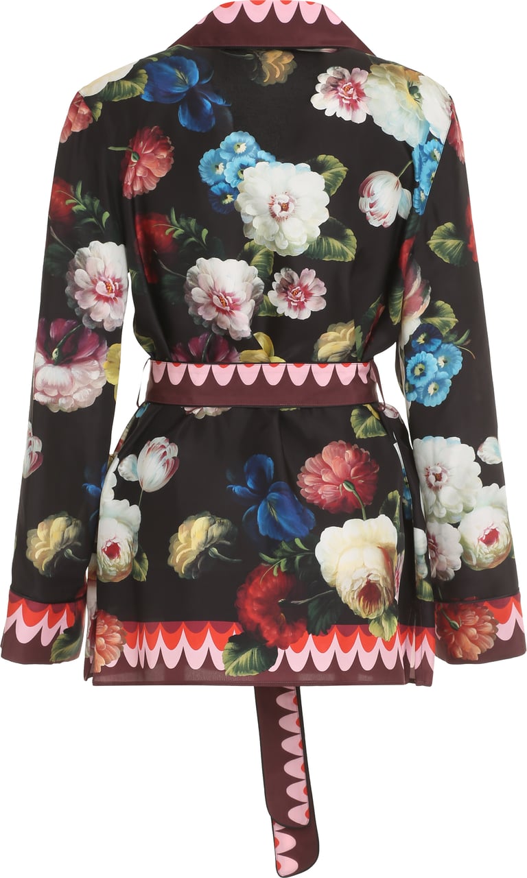Dolce & Gabbana Printed silk pajama blouse Zwart