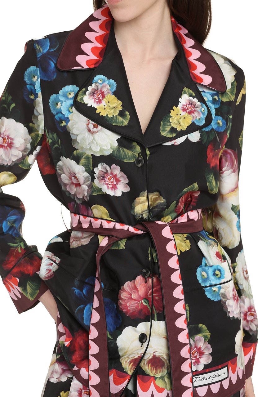 Dolce & Gabbana Printed silk pajama blouse Zwart
