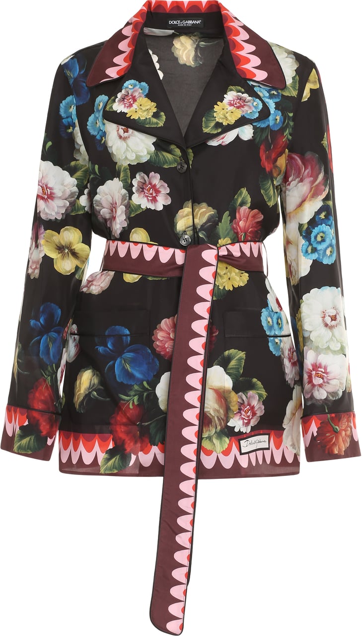 Dolce & Gabbana Printed silk pajama blouse Zwart