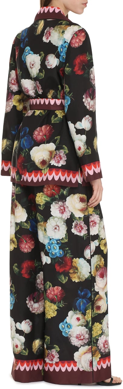 Dolce & Gabbana Printed silk pajama blouse Zwart