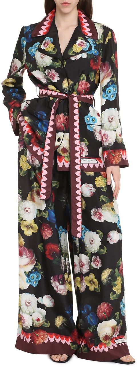 Dolce & Gabbana Printed silk pajama blouse Zwart