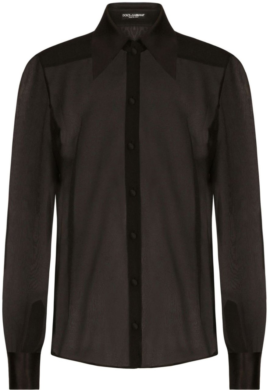 Dolce & Gabbana Sheer Black Long-Sleeved Silk Blouse Zwart