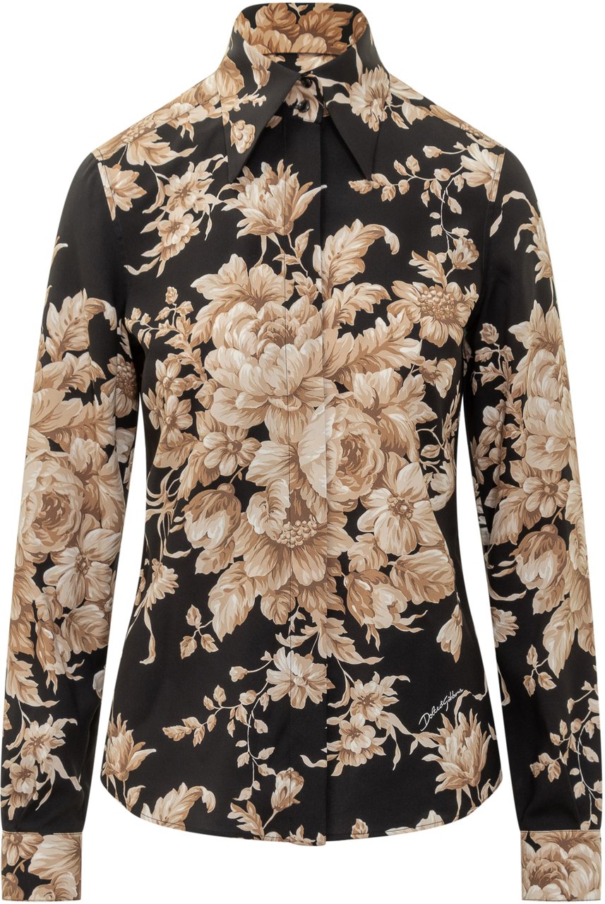 Dolce & Gabbana Dolce & Gabbana Camicia a Fiori in Seta Zwart