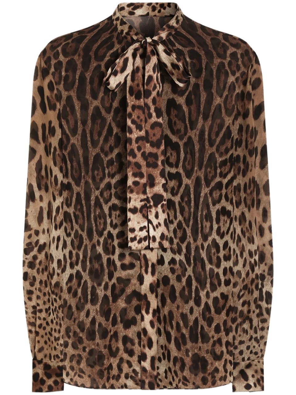 Dolce & Gabbana Leopard Print Silk Bow Blouse Zwart