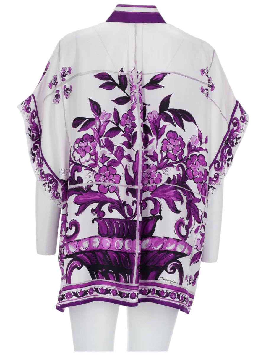 Dolce & Gabbana Purple Maiolica Printed Silk Blouse Paars