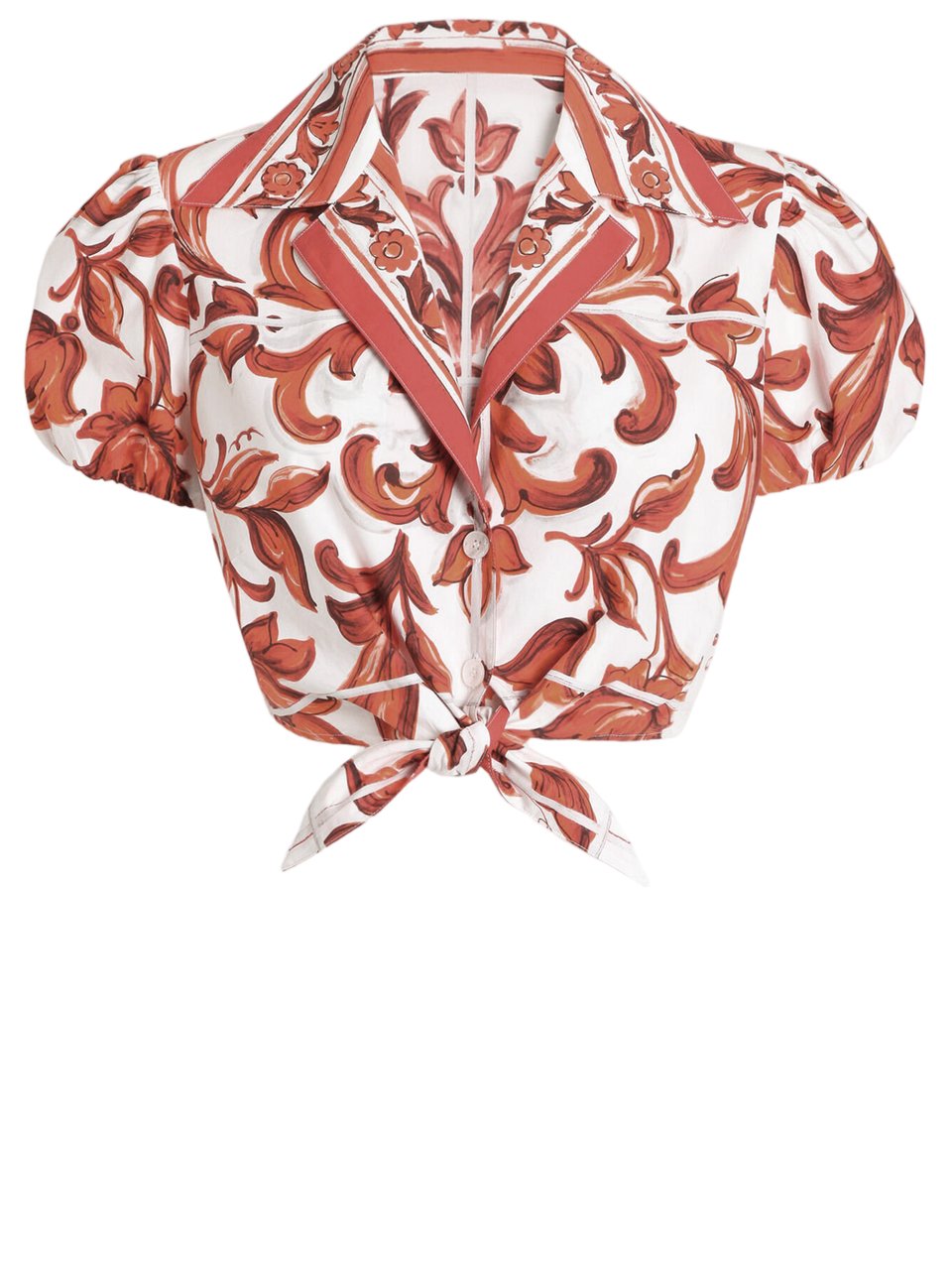 Dolce & Gabbana Multicolor Majolica Printed Crop Shirt Wit