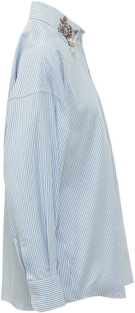 Dolce & Gabbana Camicia a Righe con Applicazioni Gioiello Lichtblauw