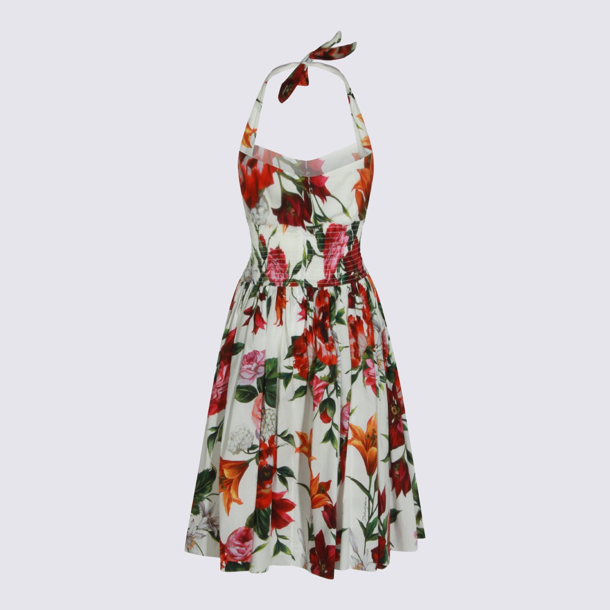 Dolce & Gabbana Floral Halter Neck Midi Dress With Smocked Waist Wit