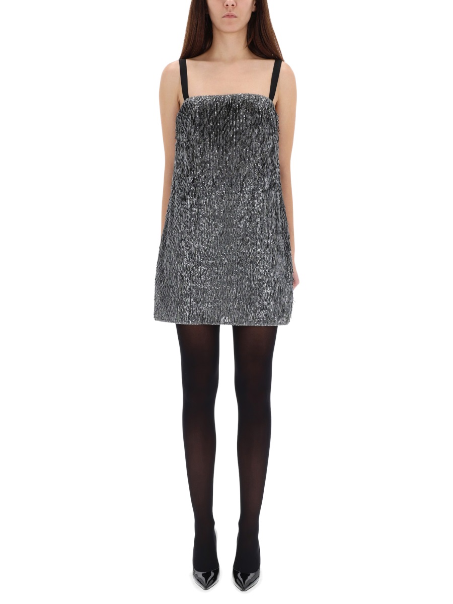 Dolce & Gabbana Eye-Catching Silver Sequined Mini Dress with A-Line Silhouette Grijs