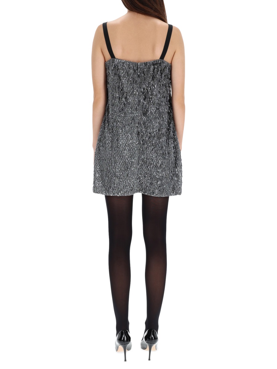 Dolce & Gabbana Eye-Catching Silver Sequined Mini Dress with A-Line Silhouette Grijs