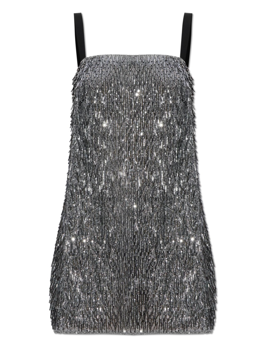 Dolce & Gabbana Eye-Catching Silver Sequined Mini Dress with A-Line Silhouette Grijs