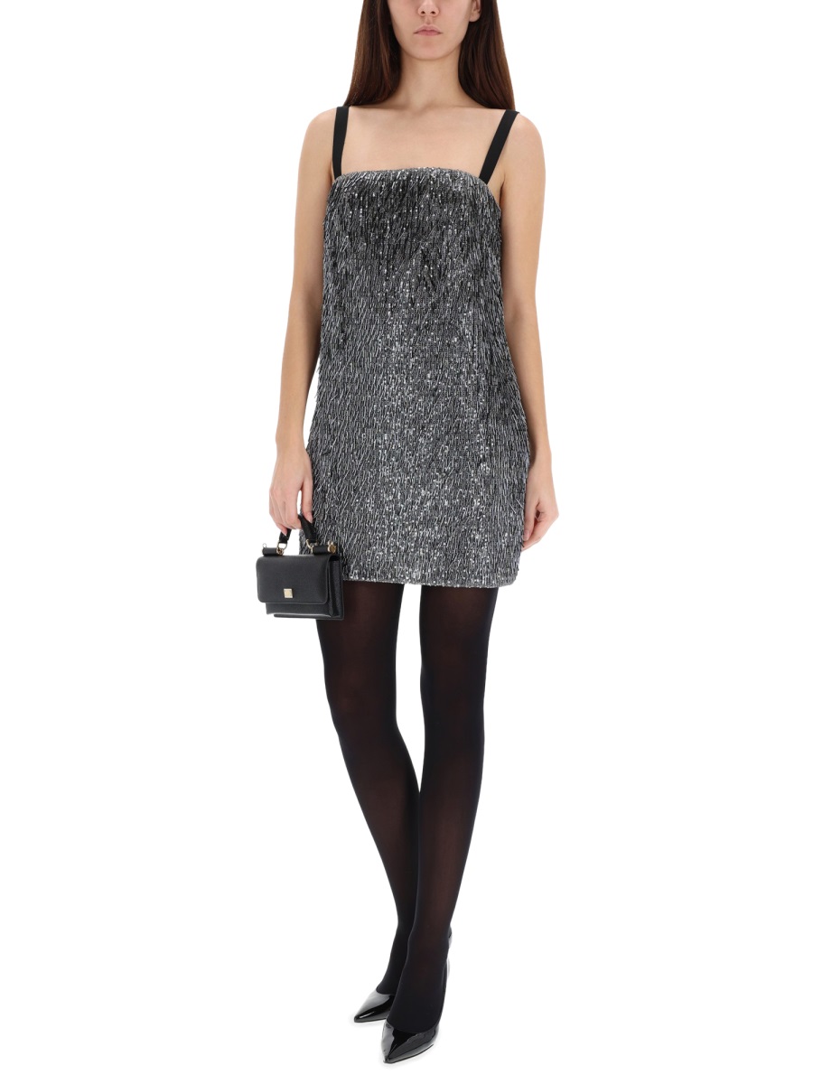 Dolce & Gabbana Eye-Catching Silver Sequined Mini Dress with A-Line Silhouette Grijs